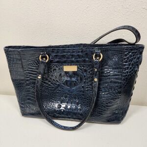 Brahmin Melbourne Asher Sapphire Blue Crocodile Leather Shoulder Bag Tote